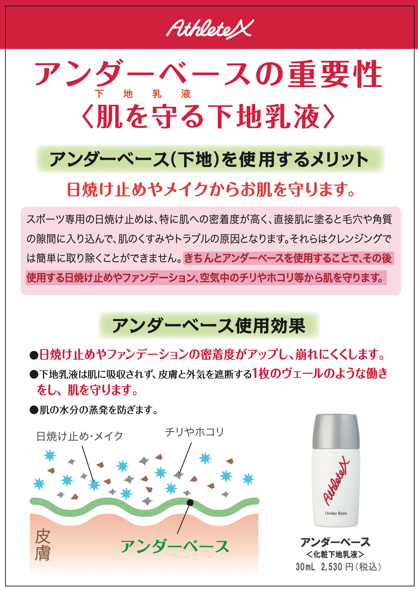 AthleteX / アスリートエックス サンプロテクト50+　アンダーベース　＜下地乳液30ml＞（大阪店のみ）