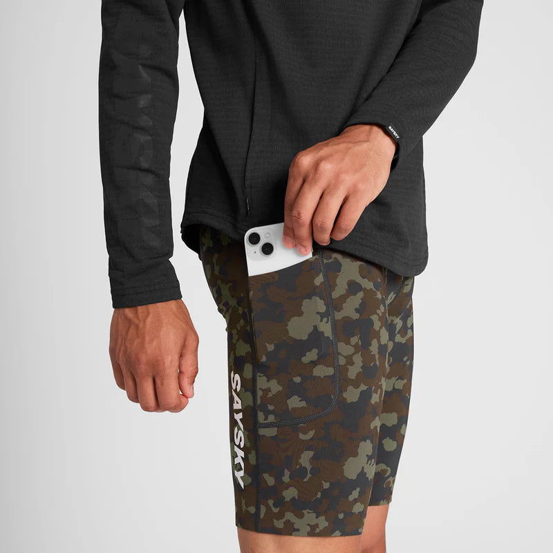 【2025秋冬】SAYSKY/セイスカイ（メンズ） ランニングタイツ Camo Combat+ Short Tights 9inch - Brown Aop（大阪店のみ）