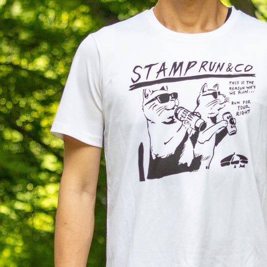 【2026春夏】STAMP/スタンプ  STAMP GRAPHIC RUN TEE (TWO CATS -WHITE-)（ユニセックス）