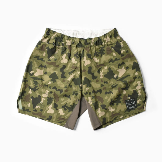 【2024秋冬モデル】MMA/マウンテンマーシャルアーツ Jerry Ukai PONCHOMAN CAMO Hike&Run Shorts（Green Camo）【名古屋店のみ】